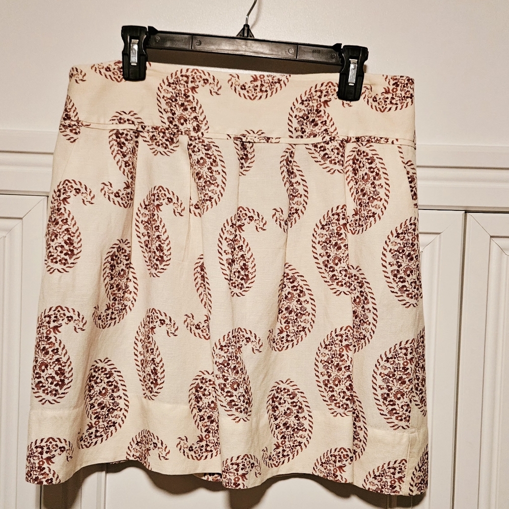 LOFT Cream Mini Skirt with Red Paisley Pattern